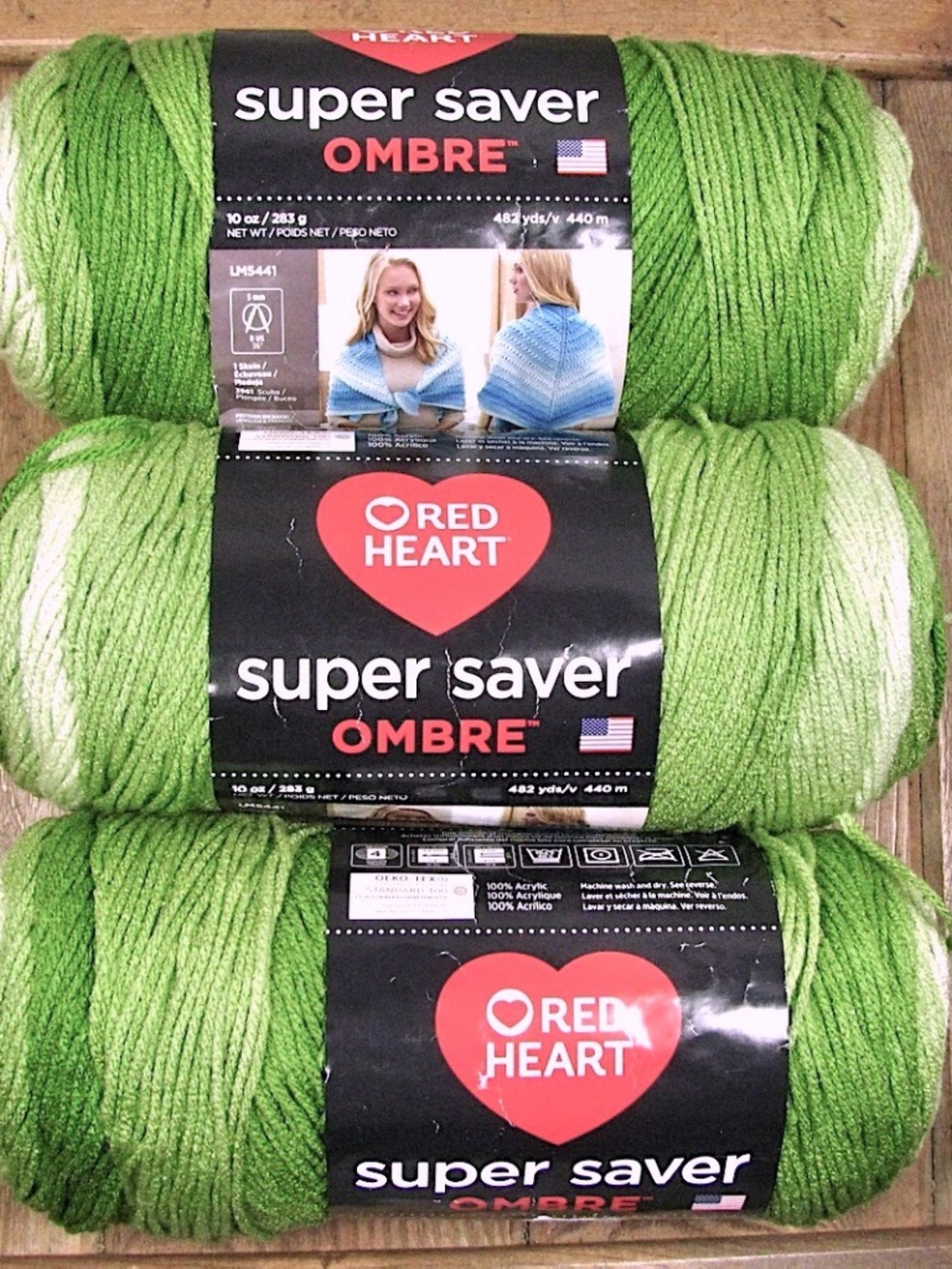 Red Heart Super Saver Ombre Yarn Green Apple Size 4 Acrylic 10oz 482yd Lot of 3